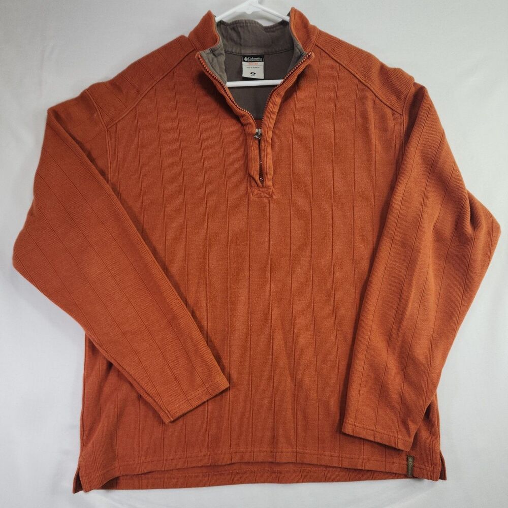 Columbia XCO Mens Medium Long Sleeve Pullover Shirt Sweater Orange Quarter Zip